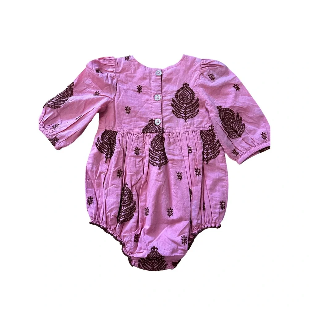 Pink Chicken New York Pink Embroidered Paisley Bubble Romper 2Y Cotton Boho